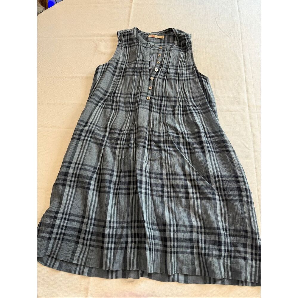 Faherty Isha Dress Clearwater Navy Plaid Blue Organic Cotton Size XS
